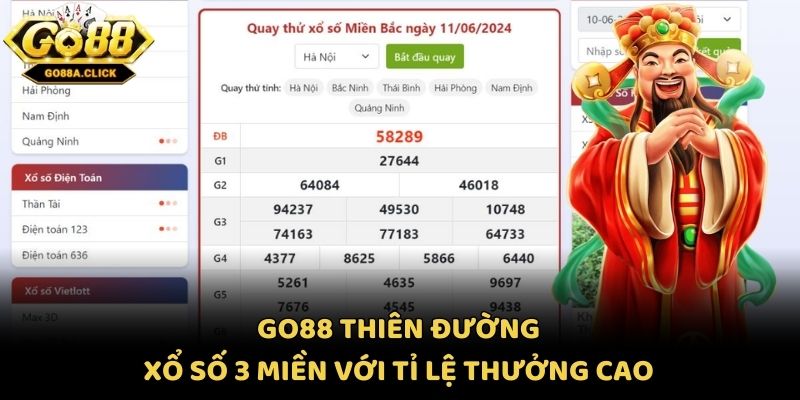 Go88 thiên đường xổ số 3 miền với tỉ lệ thưởng cao